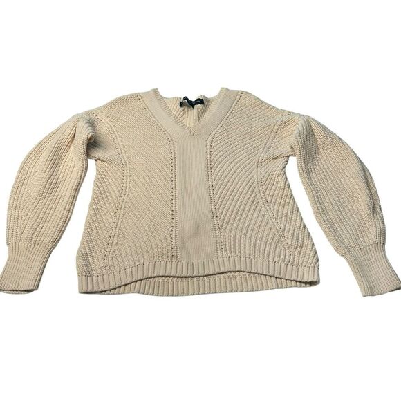French Connection Size S Chunky Knit Pullover Sweater Cream Fisherman Cable Knit - Picture 2 of 7